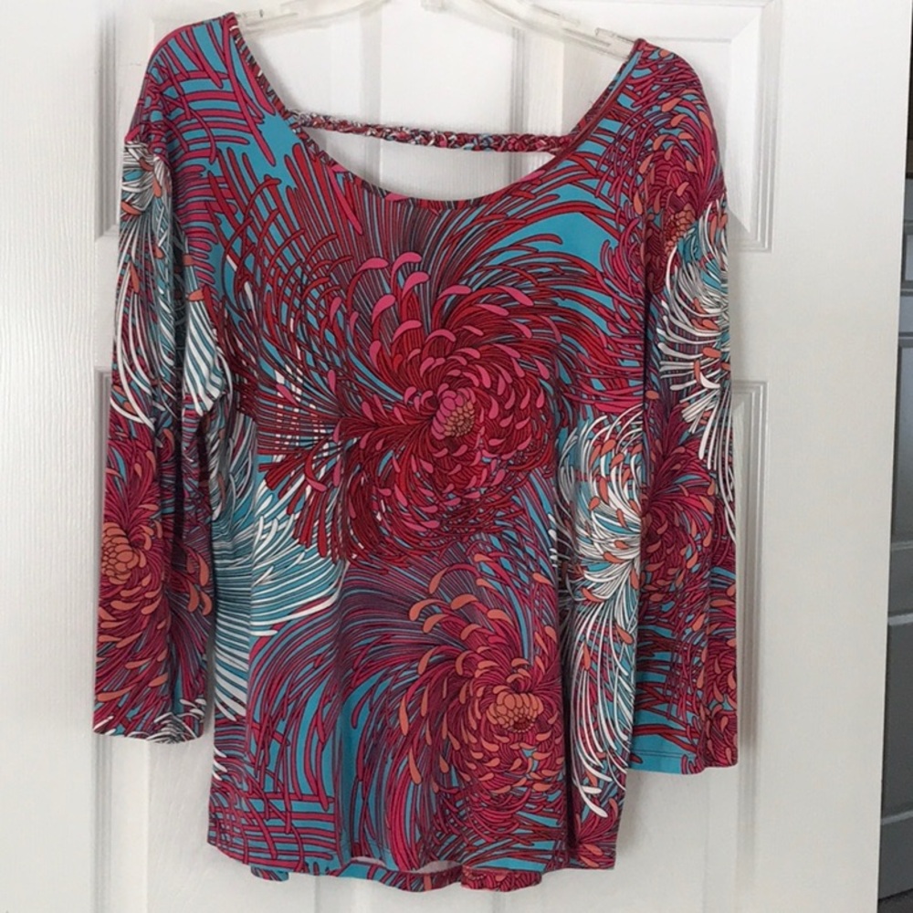 Chic Women's Floral Blouse - Red and Blue